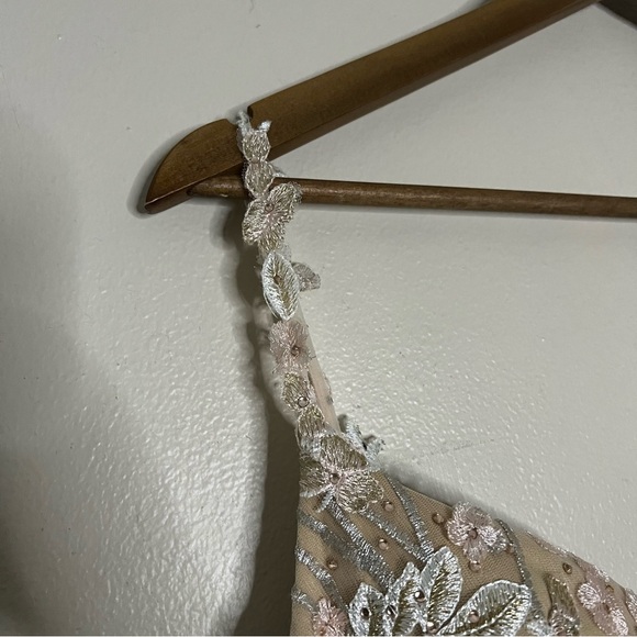 Mac Duggal Cream Floral Lace 12 Beige Embroidered Tulle Trumpet Gown Nude - Picture 9 of 13